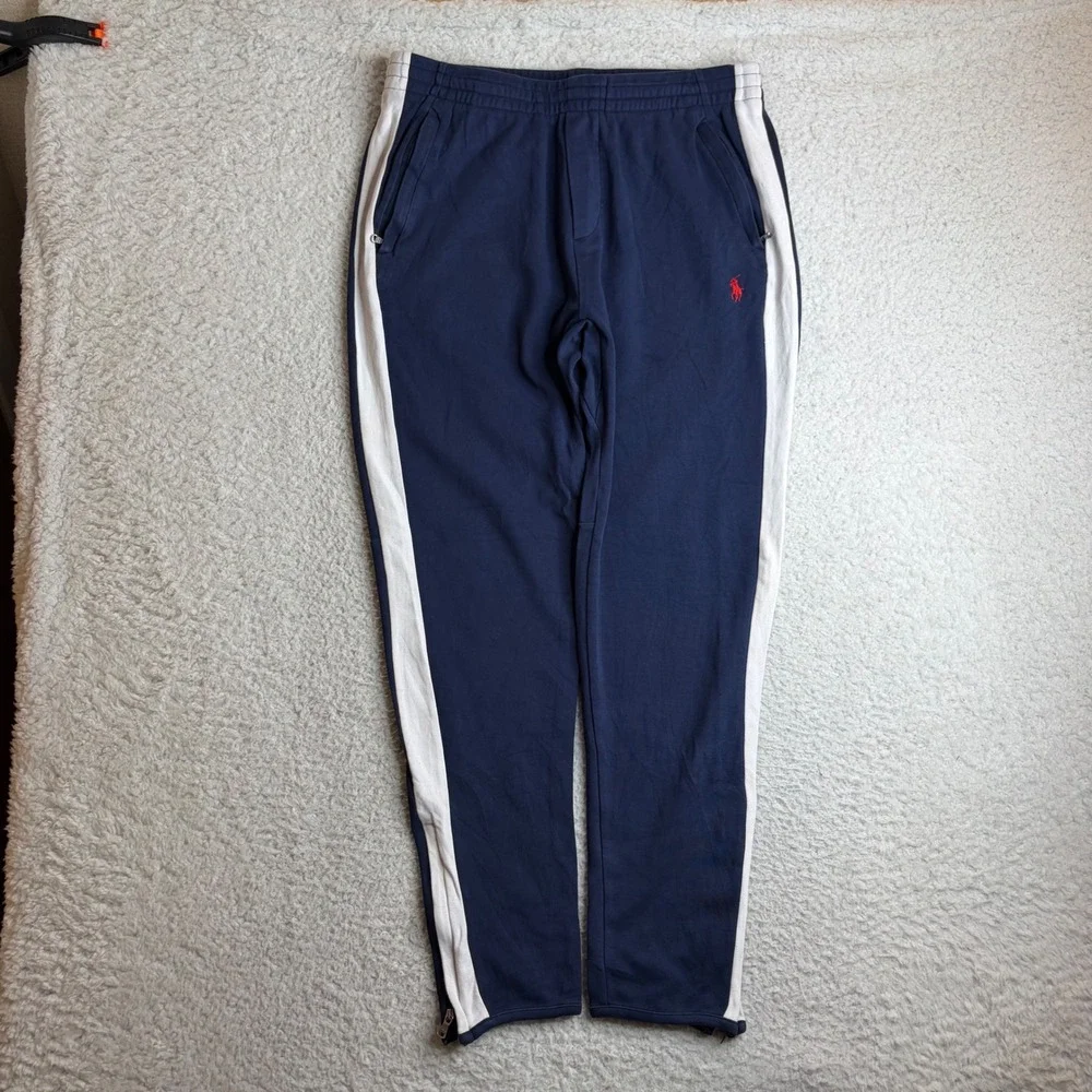 Polo Ralph Lauren Navy Blue White Stripe Track Pants Joggers Mens Medium